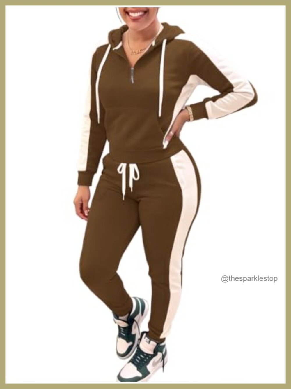 Women's 2 Piece Quarter Zip Hoodie & Jogger Pants Set Cotton Blend